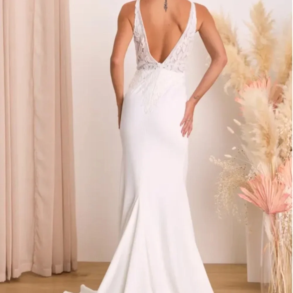 NWT Lulus Remarkably Romantic White Sheer Mesh Beaded Maxi Wedding Dress - Picture 4 of 6